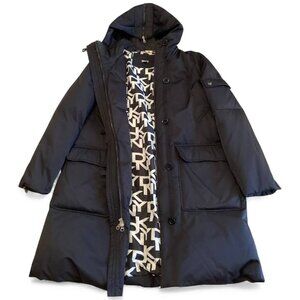 DKNY Women’s Mid-Length Down Puffer Jacket in Black – Size XL